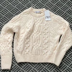 Zara Women Knit Cream Sweater Top S New Wool